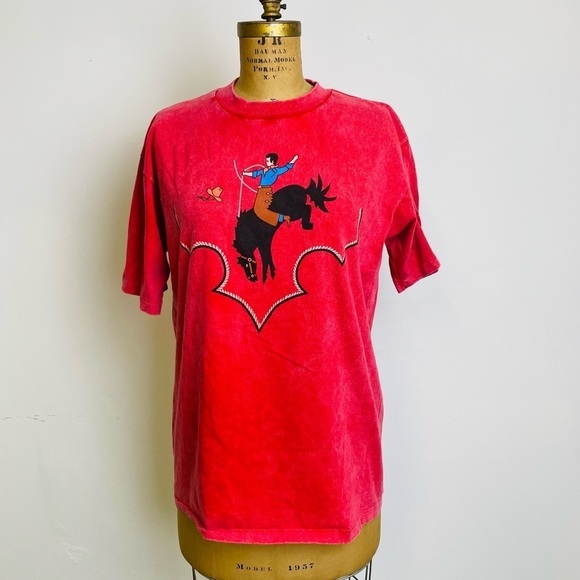 Oneita Power-T Other - Vintage Bucking Bronco T-shirt, XL, Western T-shirt, Cowboy on Horse T-shirt